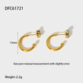 Boucles d'oreilles créoles C 15mm en acier inoxydable doré PVD avec mesures de taille - DFC61721-Boucles d'Oreilles Créoles en C Dorées