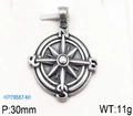 Vintage stainless steel compass pendant showing 30mm diameter and north-south markings - Retro Compass (Style 10)