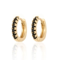 Elegant gold-plated hoop earrings with black zircon stones on a white reflective surface - Gold Black Zirconia