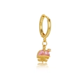Close-up of 18K gold dangle earring with pink zircon and small diamond on white background - Pink Jellyfish Style (EH00435)