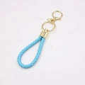 Sky blue braided leather keychain detail with premium golden metal lobster clasp - Light Blue