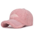 Pink sherpa fleece baseball cap with GOODBOY embroidery and cozy texture for winter - Adjustable / All Pink