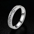Polished silver stainless steel band ring with full circle square-cut cubic zirconia stones - US 5 / Single Row Square Zirconia / Silver