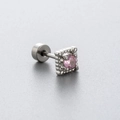 Silberner quadratischer Ohrstecker mit rosa Zirkon und Schraubverschluss auf Grau - Rosa Zirkonia Quadratischer Stil (A117-1#)