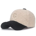 Beige lamb wool baseball cap with black brim and embroidered C letter detail - Light Beige with Black Brim