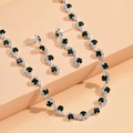 Silver bridal jewelry set with deep green gemstones and sparkling clear rhinestones - Necklace + Earrings / Green (2-Piece Set)