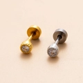 Orecchini a ape in acciaio color oro e argento con zirconi e chiusura piatta a vite - Stile Tondo Argento (8#)