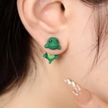 Süße grüne 3D Cartoon Dinosaurier Ohrstecker mit zweiteiligem Wickeldesign - Getailter Dinosaurier-Stil / Sattes Grün