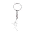 Quirky stickman keychain with a minimalist smiley face in polished silver stainless steel - Double Middle Finger One Side / Steel