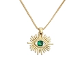 Collana dorata con ciondolo a raggiera e zircone verde centrale su catena a maglia - Catena Box con Perno e Zirconia Verde