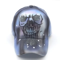 Blue-grey baseball cap with hand-painted skull design and glitter accents on crown - M (56-58cm) / Blue Grey Glitter Skull Style
