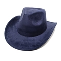 Detail of navy blue suede fedora featuring a classic western cowboy style crown and wide brim - M (56-58cm) / Navy Blue