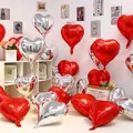 Set of 10 heart-shaped 18-inch foil balloons in red and silver for party decor - 18 Inch Heart Red + Silver (10PCS)