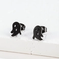 Gothic black ghost stud earrings in matte stainless steel for Halloween fashion jewelry - Ghost / Black