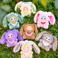 Set of seven colorful plush bunny figurines in yellow, pink and green on clover grass - Plush Rabbit Family (MR1067) / Random One