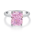 Elegante anello in argento S925 con zircone rosa taglio radiant e classica montatura a quattro griffe - US 5 / Zirconia Rosa