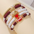 5-piece American football bracelet set with red heishi beads and gold Game Day charms - SY0222-1 Burgundy White Gold 5pcs Set