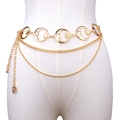 Gold multi-layer metal waist chain belt with crescent moon and star charms on a mannequin - 3-Layer Moon / Gold