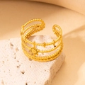 Adjustable multi-layered gold titanium steel ring with beaded rows and star details - Gold 107