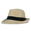 Dettaglio cappello Panama in paglia naturale con nastro nero e trama tessuta - 52cm / Beige