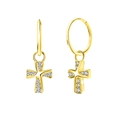 925 sterling silver gold plated cross drop earrings with sparkling white cubic zirconia - Gold Rhinestone Cross Hoop (SE381-14K)