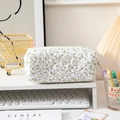 Quilted floral pencil case in white and purple with zipper closure for stationery - Purple Floral