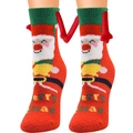 Calze natalizie in pile corallo con motivo Babbo Natale e mani magnetiche che si uniscono - Pattern 19 (Red Green Santa Antlers)