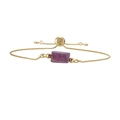 Minimalist gold box chain bracelet with hexagonal purple natural stone and adjustable closure - Copper+Amethyst