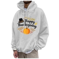 White fleece hoodie with Thanksgiving Happy Thanksgiving pumpkin print and front pocket - S / White Happy Thanksgiving Color (35)