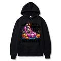 Schwarzer Halloween-Hoodie mit Totenkopf-Druck und JUST WAITING FOR HALLOWEEN Schriftzug - S / Schwarz