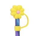 Daisy flower straw cover in yellow and pink, 10mm dust cap on rainbow metal straw - Yellow/Pink