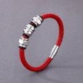 Men's red braided leather bracelet with silver metal rings and magnetic clasp - Type B Red Bracelet