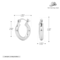 Detailed size measurement chart of S925 sterling silver hoop earrings with dimensions - 925 Silver White Gold Plated 15mm