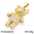 Iced out hip-hop panda pendant in gold finish with white rhinestones, size 53x32mm - Large White Zirconia Gold Bear Pendant (No Chain)(KP130492-MZOZ)