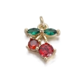 Exquisite gold cherry pendant with red cubic zirconia and green leaves for DIY jewelry - Exquisite Red Cherry