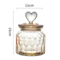Amber heart handle glass storage jar with vintage vertical stripe texture and lid - Heart Lid Water Drop Style / Small