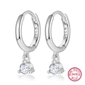 925 sterling silver hoop earrings with round sparkling zircon pendants for women - Silver-White Zirconia