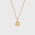 Detail of gold-plated necklace with white shell heart pendant showing 38+5cm chain length - Irregular Geometric/DFN73