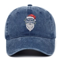 Navy blue washed denim baseball cap with festive Santa Claus Merry Christmas embroidery - Navy Blue