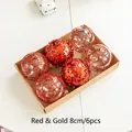 6-piece red and gold 8cm Christmas ball set with glitter patterns in a gift box - 6PCS Red 8cm Christmas Balls