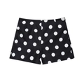 Women's high waist black and white polka dot wide leg shorts in a stylish minimal flat lay - XS