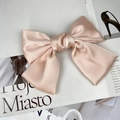 Elegant pale pink satin bow hair clip with a smooth pearl-like finish for women - Light Champagne (Spring Clip)