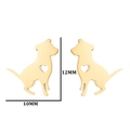 Cute golden stainless steel puppy earrings with heart cutout details, 10mm by 12mm size - Sitting Heart Dog / Gold