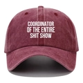 Vintage burgundy washed cotton baseball cap with white printed graphic text - One Size / Burgundy