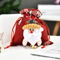 Weihnachts-Kordelzugbeutel aus Sackleinen mit Plüsch-Weihnachtsmann und goldener Glocke - P2-15 Glocken-Handtasche Weihnachtsmann (18*19cm)