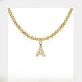 Collana minimalista dorata con ciondolo lettera A e zirconi su catena in acciaio - 1 Lettera / Oro