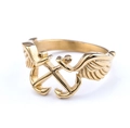 Bague nautique punk dorée polie avec ancre croisée et ailes en acier inoxydable - US 10 / Doré