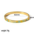 18K gold plated stainless steel enamel bangle with colorful geometric patterns - Blue Orange Yellow Geometric Pattern (TB7032-1)