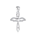 Elegante s999 Sterlingsilber Kreuzkette mit Flügeln, Herzdesign und Zirkonia-Inlays - 925er Silber / Silber