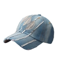 Light blue denim baseball cap with sparkling rhinestone wave patterns on a white background - Denim No. 2 (Light Blue)